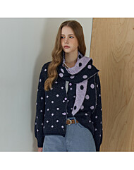 도트 패턴 니트 가디건 & 머플러 세트