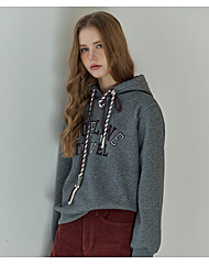 배색 루프 스트링 속기모 후드 티셔츠