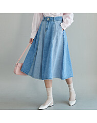 [레코브] 배색 플레어 A라인 데님 롱 스커트(LC31D4DS501X)