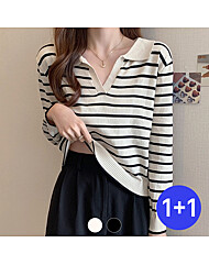(귈림)1+1 브이넥 카라 스트라이프 티셔츠(GBFTS002P)
