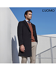 워모 남성 울 캐시미어 블렌딩 패디드 체스터코트 블랙