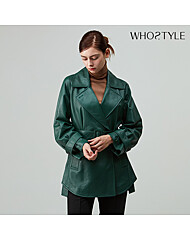 후스타일 여성 앤리 벨티드 레더 자켓 그린