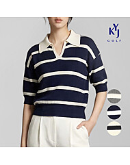 김영주골프 봄여름 오픈카라넥 스트라이프 여성 반팔 니트 티셔츠 DQMLTS22