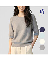 김영주골프 여름 라운드넥 라인배색 쿨니트 데일리 여성 반팔 니트 DQMLTS23